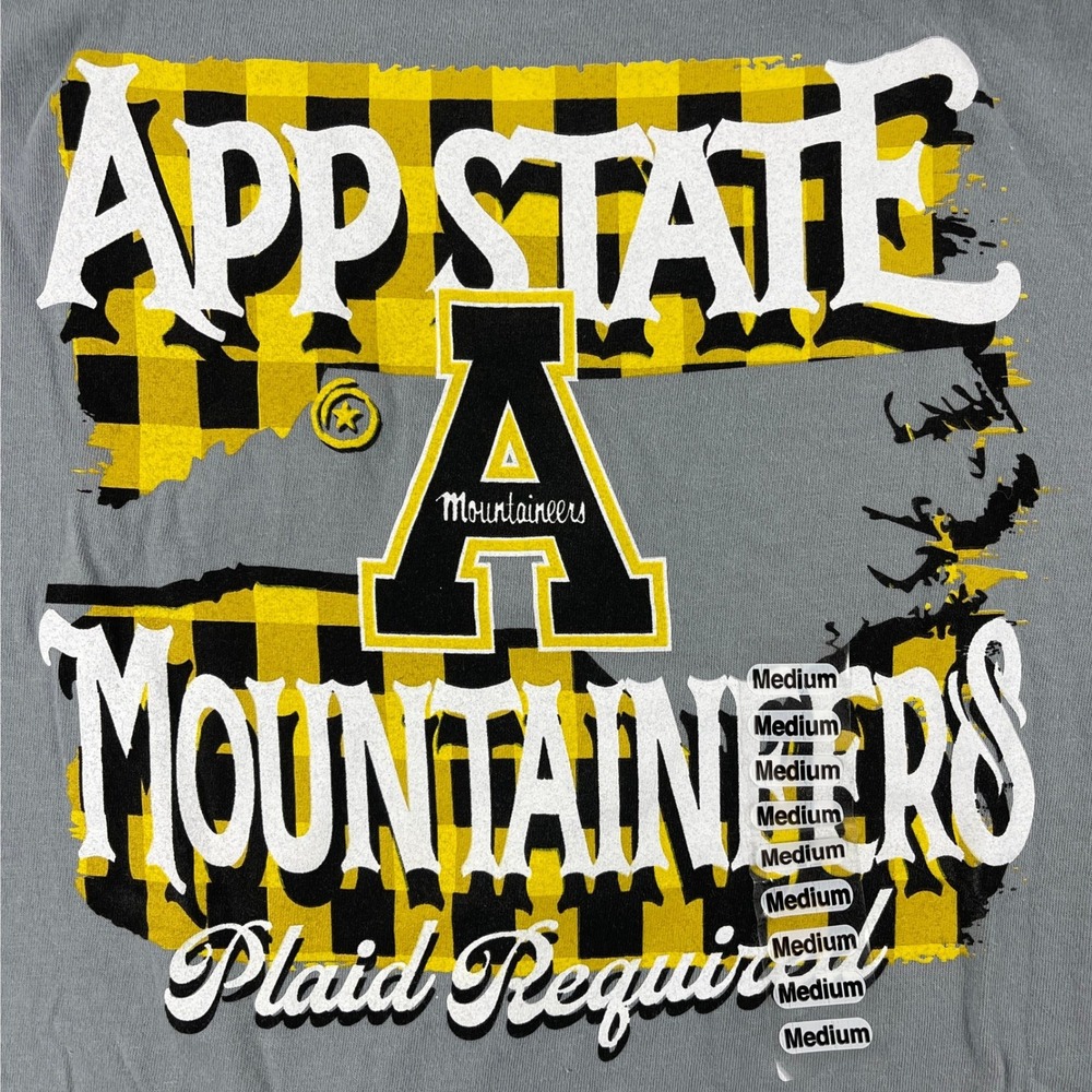 App State Mens Medium Gray T-Shirt Mountaineers Plaid Required Graphic Tee